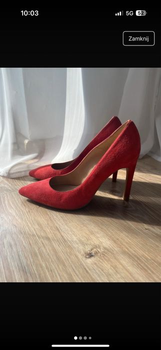 Czółenka zamszowe koralowe malinowe 37