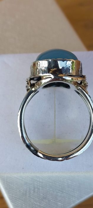 Pierścionek srebro oksydowane 925 z chalcedonem
