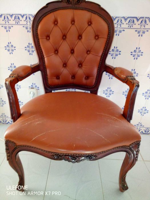Poltronas em mogno e pele