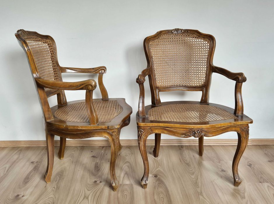 Krzesło z rafią krzesła Stół Zestaw styl Ludwikowski lata '60 vintage