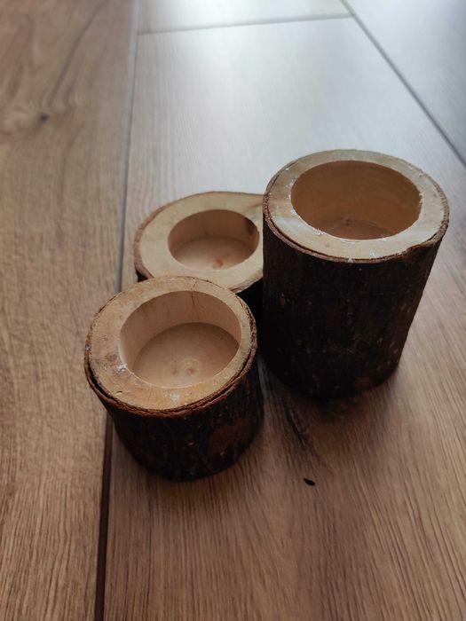 3 drewniane świeczniki tealight drewno pień
