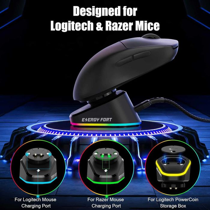 Stacja ładująca RGB do myszy Logitech G Pro X Superlight G502 G703 G903 Razer DeathAdder Viper Basilisk