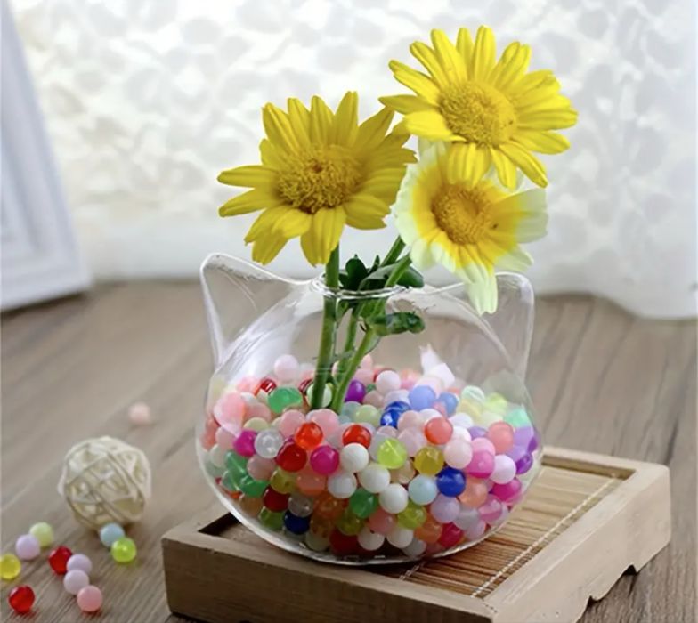 Ваза скляна у формі кота, маленька