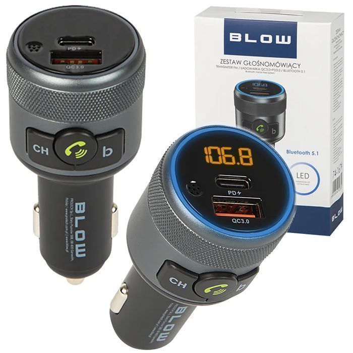 Transmiter FM zestaw głośnomówiący Bluetooth QC3.0 PD 24W 74-167#