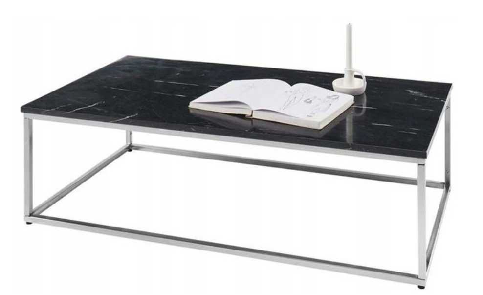 Stolik kawowy 130x65x39 ława do salonu Glamour, srebrny czarny marmur