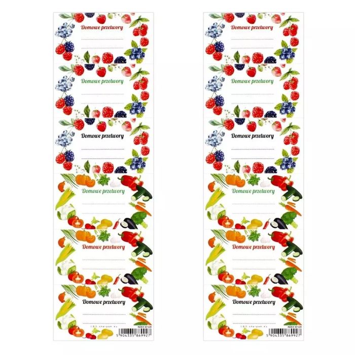 Naklejki na przetwory Owoce/Warzywa. Nowy Produkt