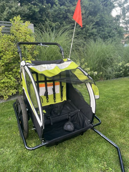 Przyczepka rowerowa dwuosobowa Decathlon – jak nowa, funkcja joggera, kupiona 1.04.2025!
