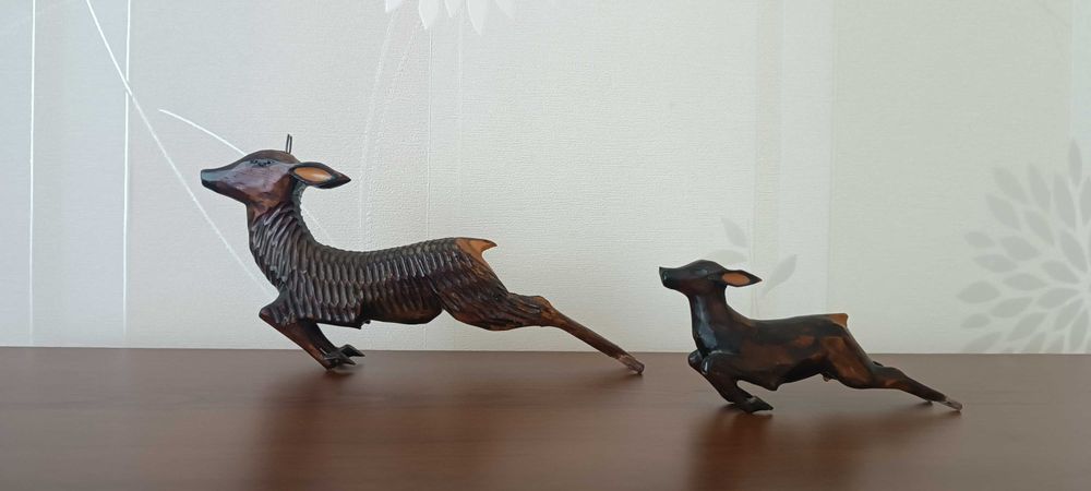 Антиквариат, деревянные резные фигурки лани, фольклёр, Украина