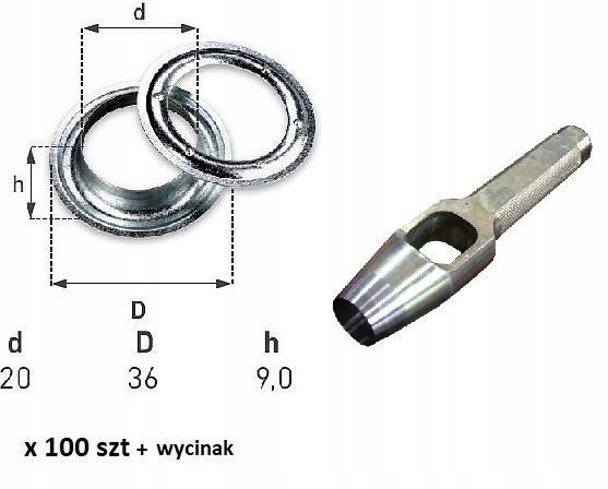 Oczka nierdzewne 100 szt do plandeki fi20 +wycinak