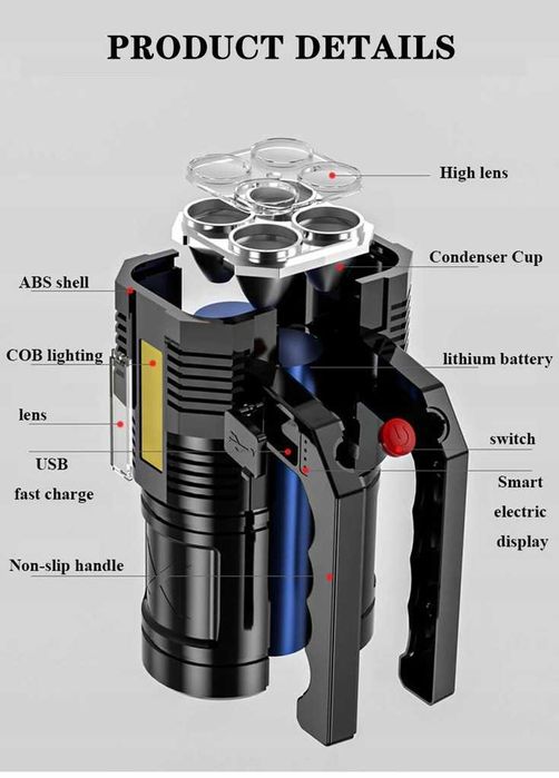 Latarka LED Szperacz USB Policyjna Myśliwska Mocna Taktyczna HIT 2024