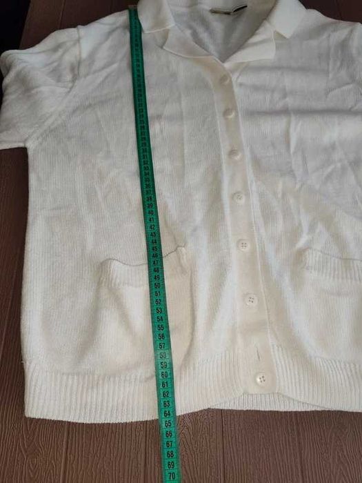 166 Biały rozpinany sweter z kołnierzykiem kardigan rozmiar L