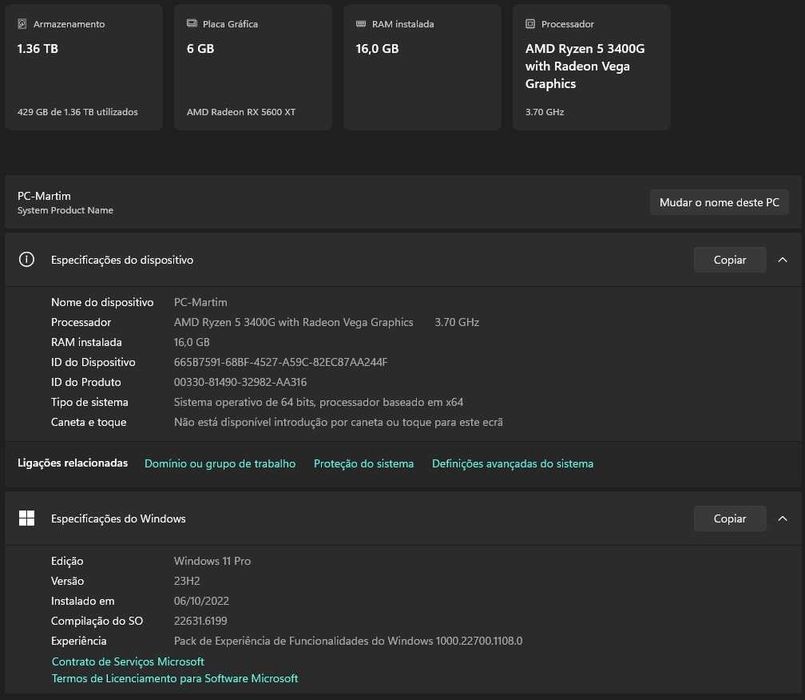 PC AMD Ryzen 5 3400G with Radeon Vega Graphics -3.70 GHz