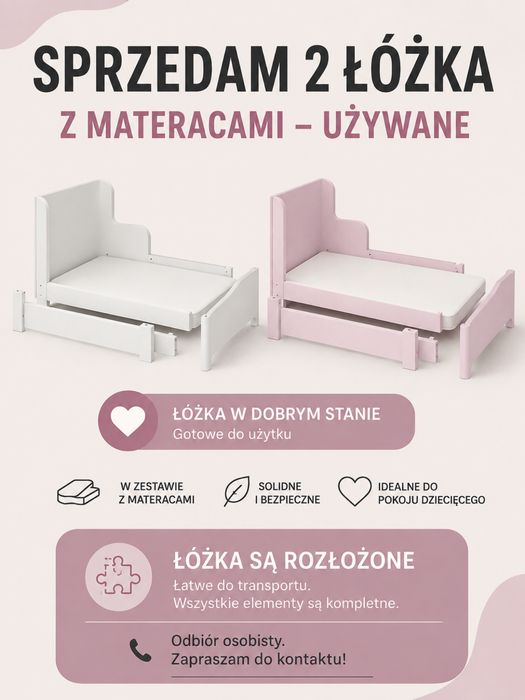 2 x łóżko ikea BUSANGE białe i różowe
