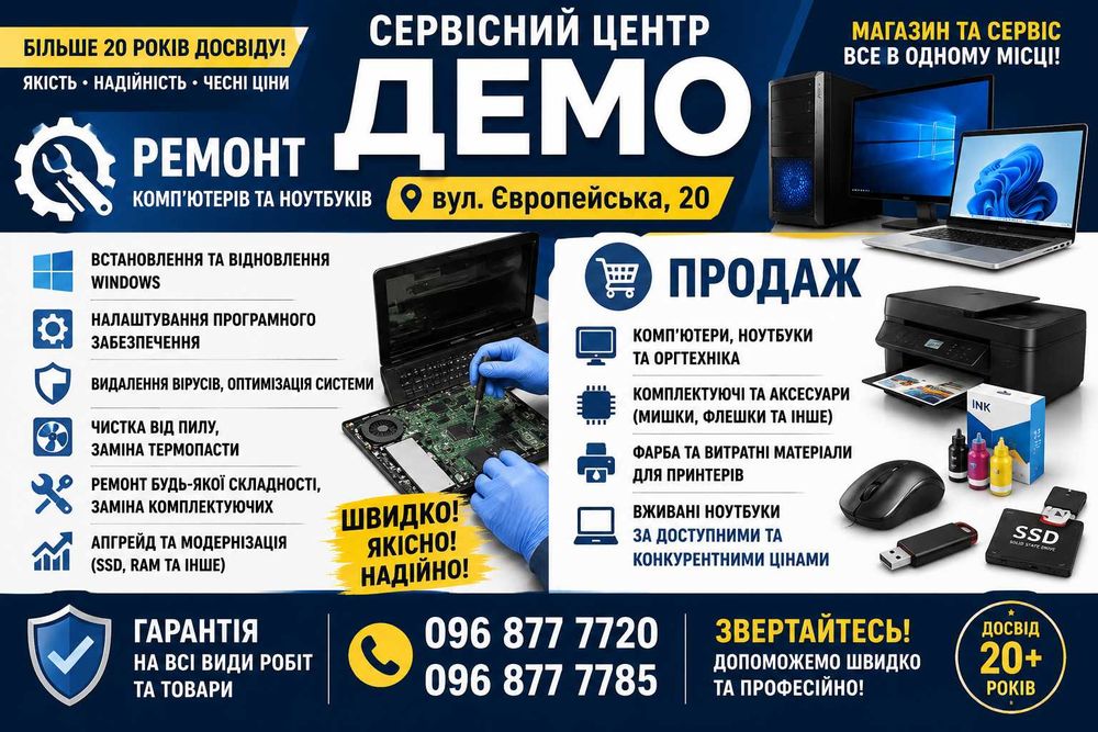 Професійний ремонт та обслуговування ноутбуків, ком`ютерів