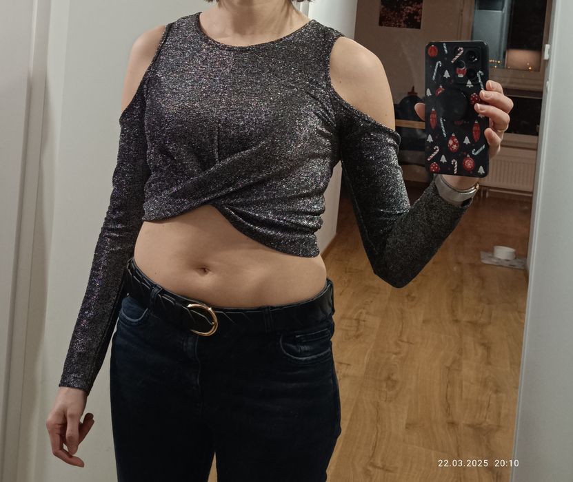 Bluzka brokatowa odkryte ramiona Sinsay s 36
