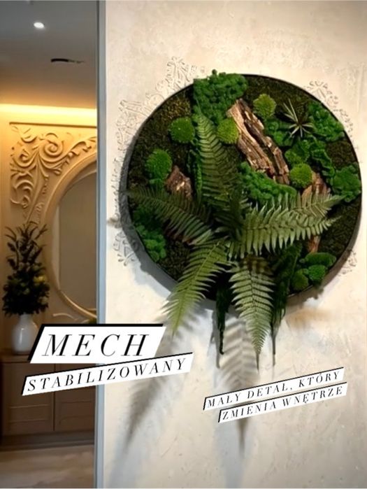 Obraz z mchu koło metal loft żywy mech chrobotek