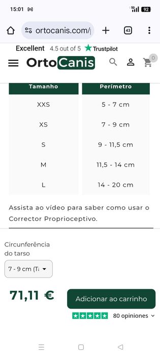 Corrector Pata Cão Tamanho S