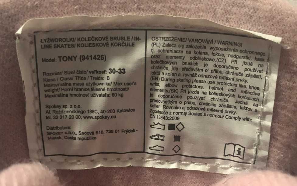 Rolki regulowane Spokey Tony 30-33 stan bardzo dobry