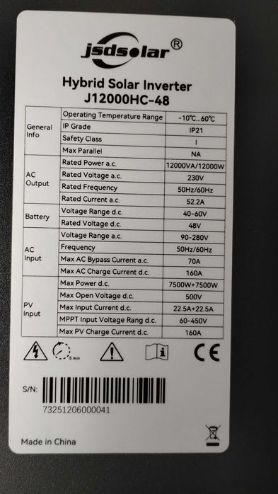 Inwerter Hybrydowy Off-Grid 12kW wiFi Mppt 2x7500W 160A 500V