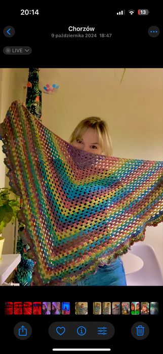 Chusta - ręcznie szydełkowana duża chusta - kolorowa, ciepła