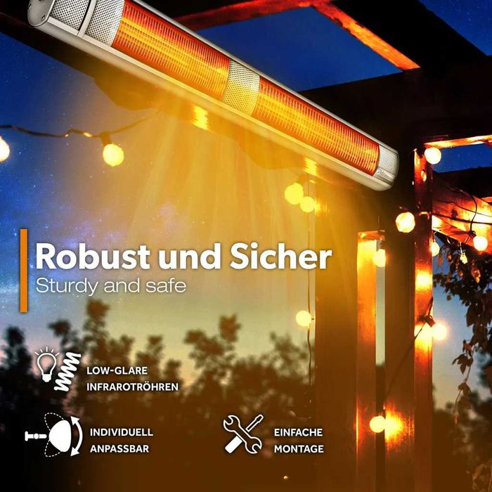 Promiennik podczerwieni TRESKO 2000W srebrny z pilotem grzejnik