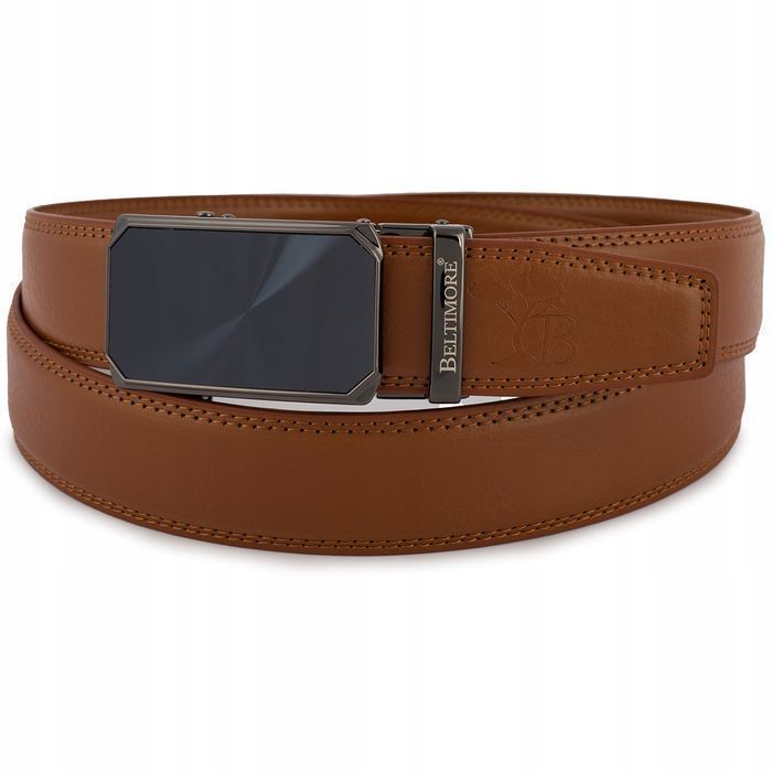 Pasek męski skórzany do spodni jeans casual automat gładka skóra brąz