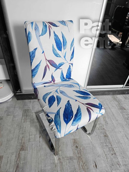Pokrowce na krzesła elastyczne 4 sztuki wzorzyste biało niebieskie
