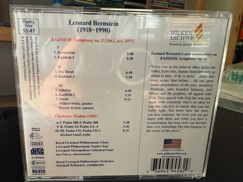 Bernstein – Kaddish: Symphony N. 3, Chichester Psalms – Kenny, Schwarz