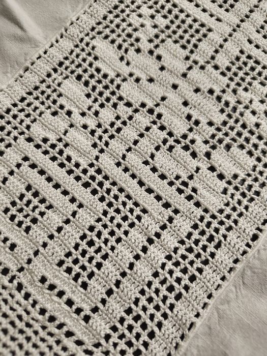 Toalha de Linho e Crochet, feita à mão 195cm X 135cm