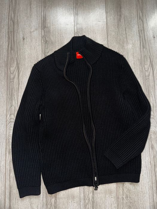Hugo Boss чорна шерстяна кофта кардиган на блискавці оригінал теплий