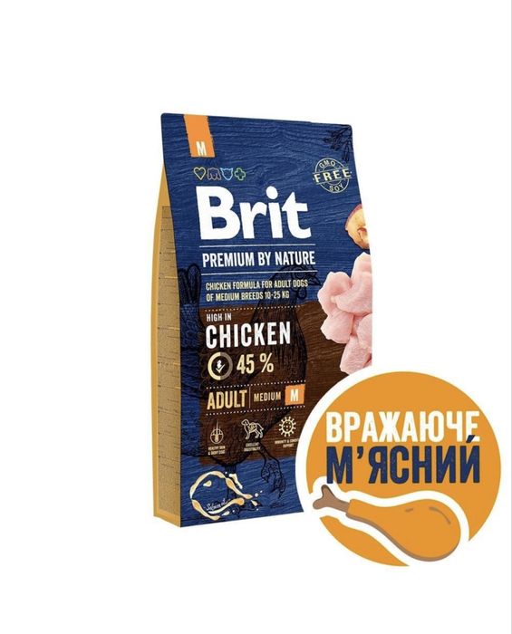 Brit Premium Dog Adult M сухий корм для собак 8 кг - курка