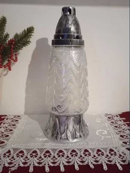 Znicze szklane choinka 2 szt Boże Narodzenie białe z wkładem