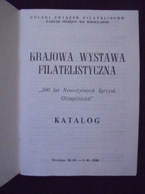 katalog 100lat nowozytnych igrzysk olimpijskich PZF 96r.