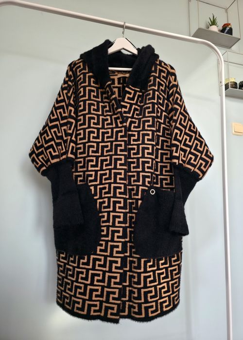 Czarny brązowy długi sweter kardigan płaszcz damski grecki ciepły miły Cocomore M 38 L 40