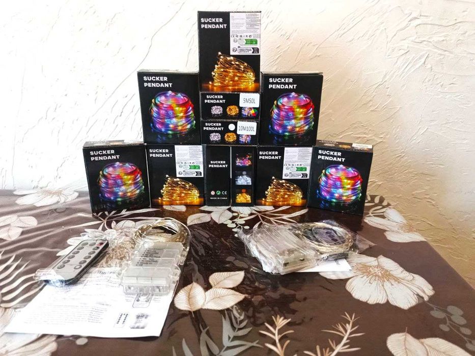 КРАЩА ЦІНА! Гирлянда 5, 10м з пультом на батарейках. Гірлянда Герлянда