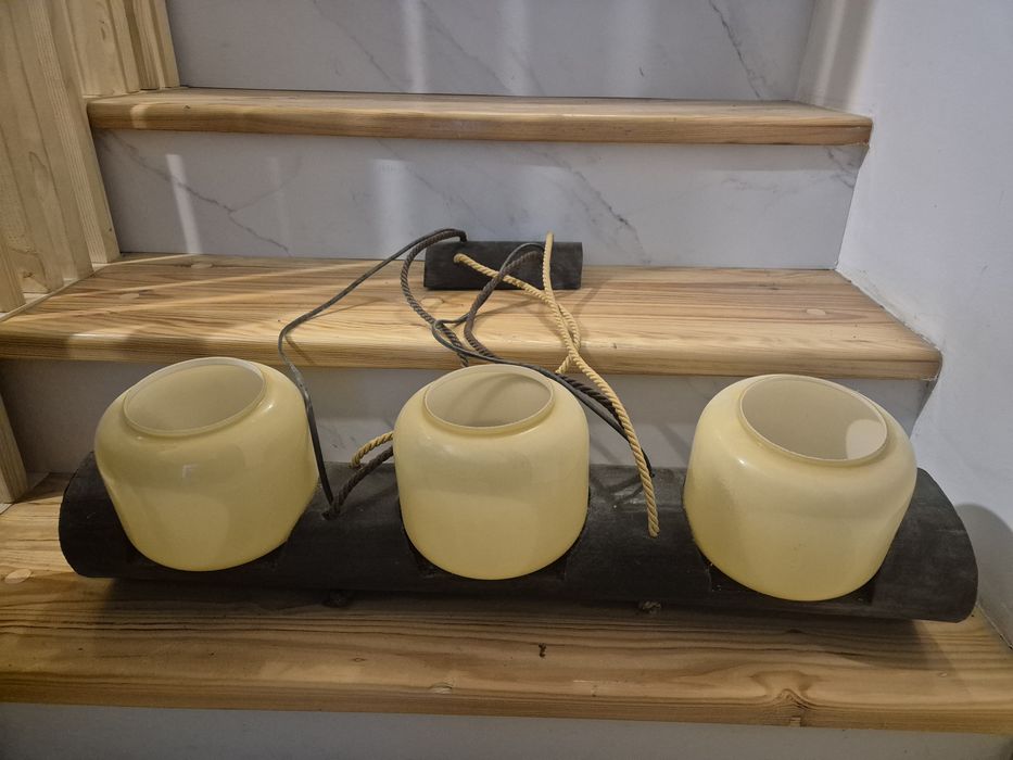 Żyrandol Lampa na drewnianej belce hand made