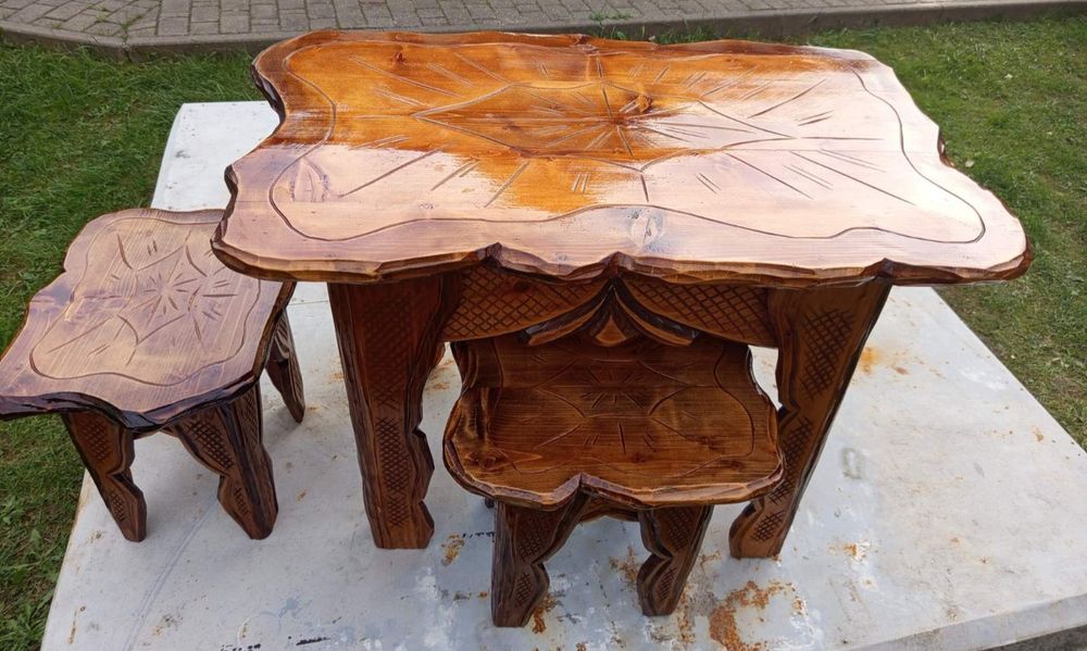 Стіл,стільці ручної роботи,різьблені дерев'яні,крісло стол