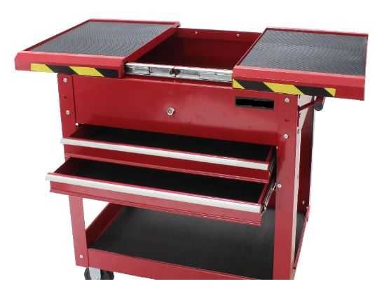 Carro Ferramentas de Apoio 2 Gavetas + 2 Tabuleiros e  Rodas c/ Travão