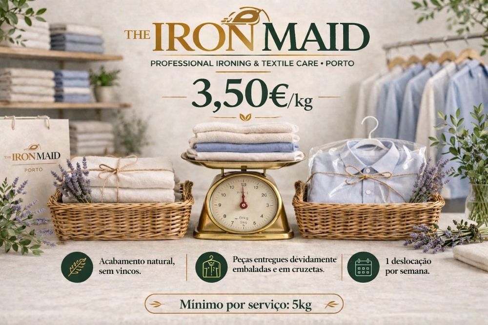 Passar a ferro/ Engomar - 3,50€/kg - Recolha/Entrega gratuita