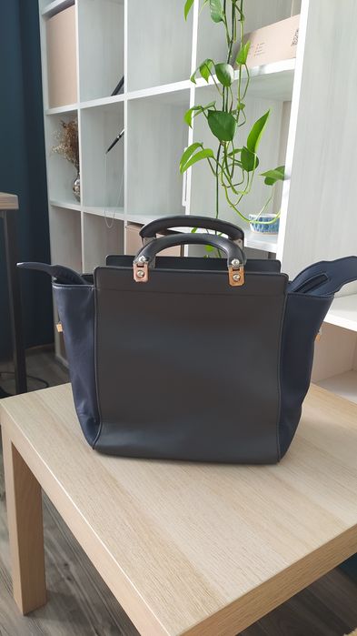 Сумка сіра з синіми вставками