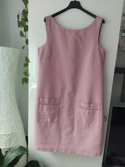 NEXT letnia sukienka lniana różowa z nitką metaliczną rozmiar 40