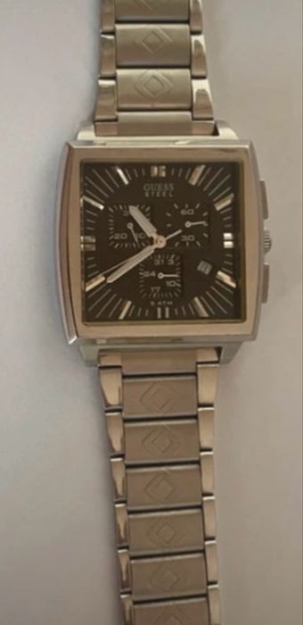 Relógio Guess Steel Masculino Cronógrafo Quadrado Aço Inoxidável – Mostrador Preto