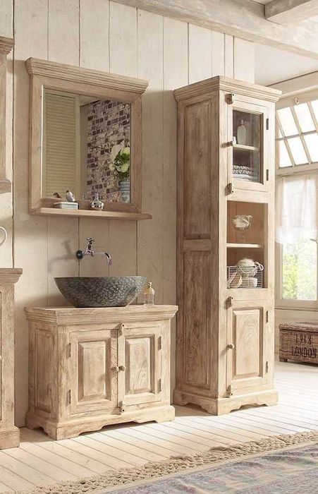 Zestaw łazienkowy Patyna drewno mango bielone 3cz.