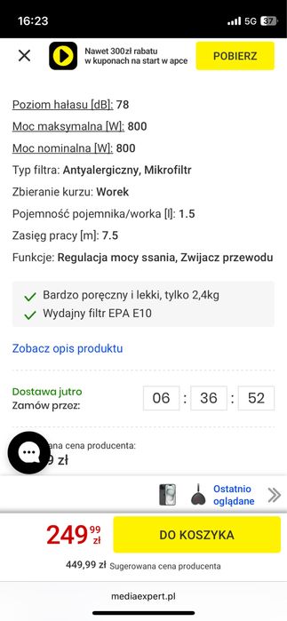 Odkurzacz  workowy sprawny Götze & Jensen vc200