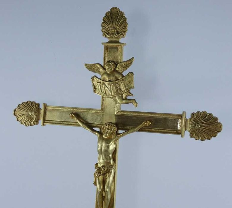 Ołtarzowy Krzyż krucyfiks mosiądz pasyjka JEZUS Maryja GOTYK 80 cm