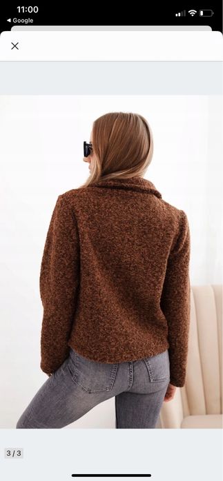 Krótka kurtka czekoladowa baranek, złote guziki