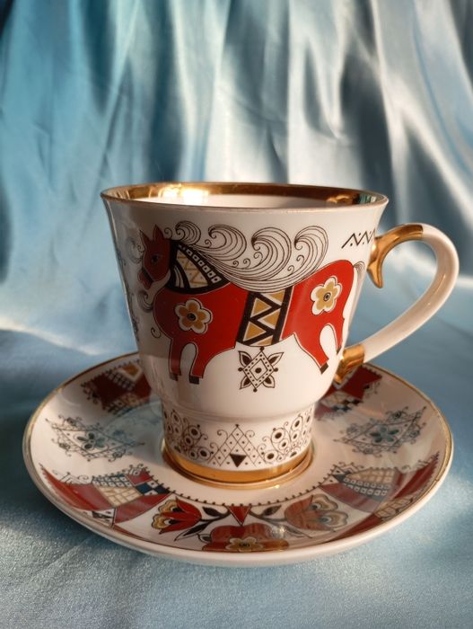 Чайная пара-гигант,бокал ЛФЗ фарфор СССР,винтаж