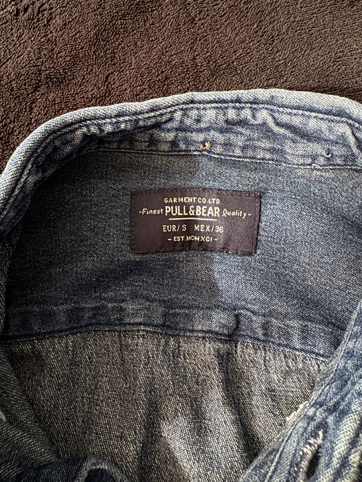 Рубашка Pull&Bear dark blue cotton denim