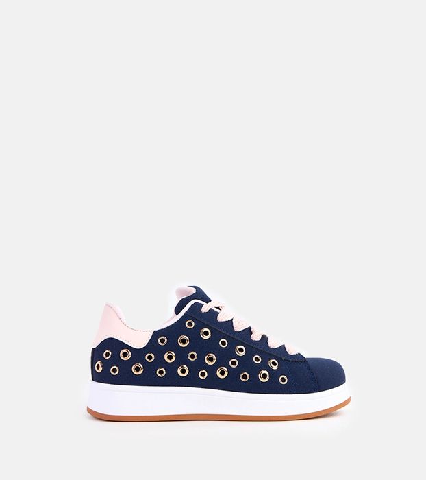 Granatowe sneakersy na platformie z nitami Adelis