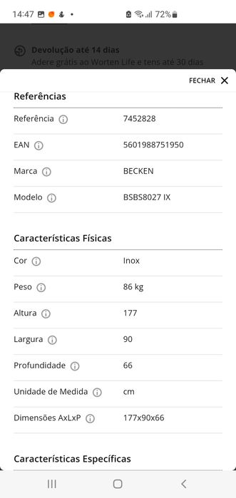 Frigorífico Americano Becken 529 litros